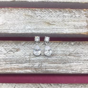 Cubic Zirconia Tear Drop and Round Earrings