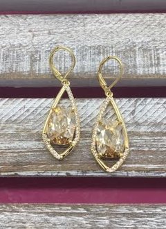 Gold Dangle Earrings with Cushion Cut Morganite Stone