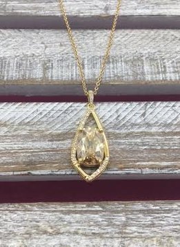 Gold Dangle Necklace with Cushion Cut Morganite Stone