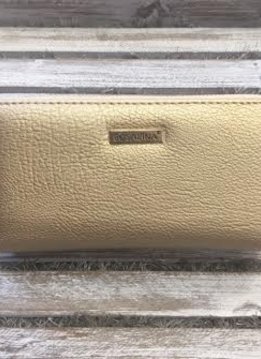 Double Pocket Gold Leather Clutch Wallet