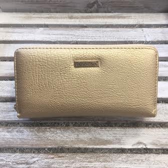 Double Pocket Gold Leather Clutch Wallet