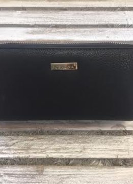 Double Pocket Black Leather Clutch Wallet