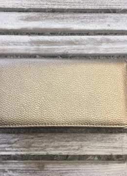 Pewter Leather Wallet with Zipper and Snap Flap