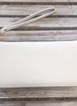 White Zip Up Wallet with Pocket and Strap