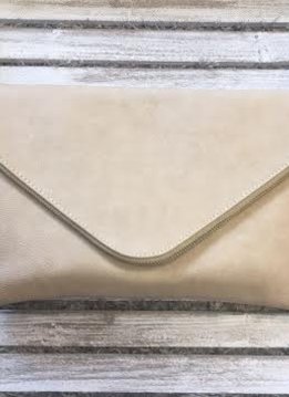 Beige Large Leather Envelope Clutch or Purse
