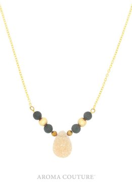 Champagne Druzy Lava Rock Diffuser Gold Necklace