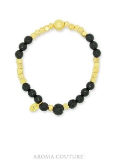 Black Onyx and Gold Stackable Lava Rock Diffuser Bracelet