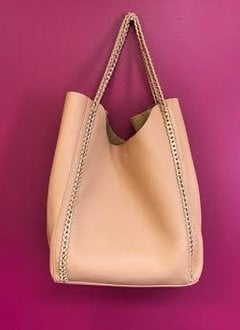 Tan Leather 2 in 1 Chained Shopper Tote Bag