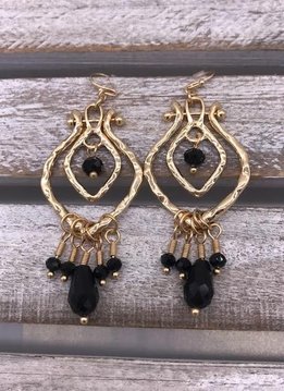 Black Stone Gold Chandelier Earrings