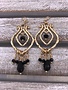 Black Stone Gold Chandelier Earrings