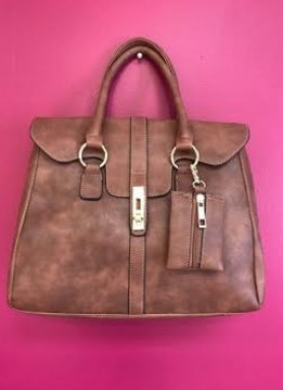 Brown Leather Designer Satchel Purse with Long Strap