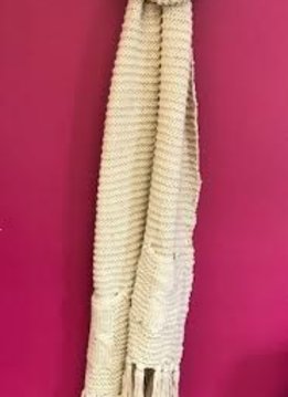 Ivory Chunky Knit Scarf with Two Pockets and End Tassels