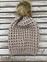 Mocha Textured Knit Beanie with Fur Pom Pom