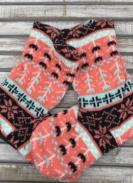 Cozy Knit Fair Isle Coral Lounge Sock Slippers