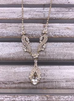 Clear Rhinestone Gold Drop Necklace