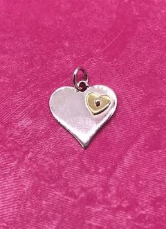 Sterling Silver Heart with Tiny Bronze Heart Charm