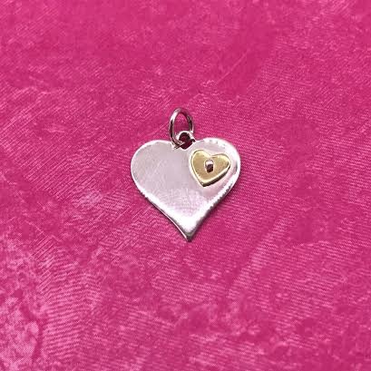 Sterling Silver Heart with Tiny Bronze Heart Charm
