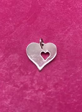 Sterling Silver Heart Charm with Big Heart and Small Cut Out