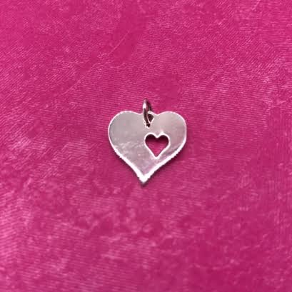 Sterling Silver Heart Charm with Big Heart and Small Cut Out