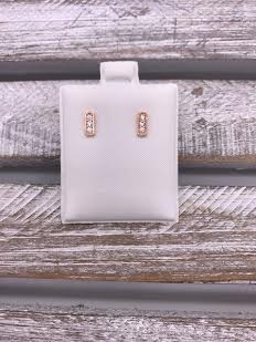 Rose Gold Stainless Steel Rectangle Bar Studs with Cubic Zirconia