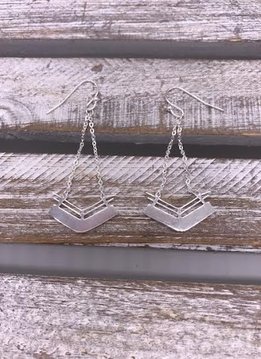 Stainless Steel Silver Geometric Chevron Dangle Earrings