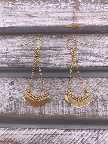 Stainless Steel Gold Geometric Chevron Dangle Earrings