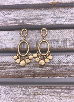 Gold Oval Dangle Earrings with Small Circles