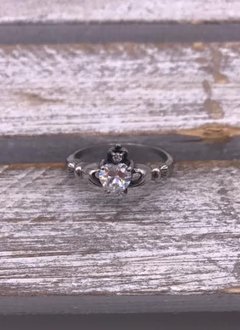 Stainless Steel Fancy Claddagh with Heart Shape and Round Clear