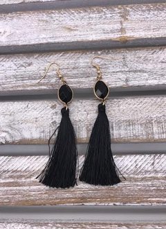 Black Semi-Precious Stone Tassel Earrings