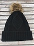 Black Knit Hat with Brown Fur Pom Pom