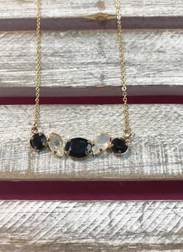 Gold Necklace with Black and Clear Rhinestone Pendant