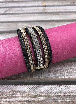 Black Wrap Bracelet with Rhinestone Design