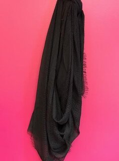 Black Shredded Weave Open Blanket Scarf