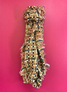 Multi Colored Woven Infinity Scarf with Fringe