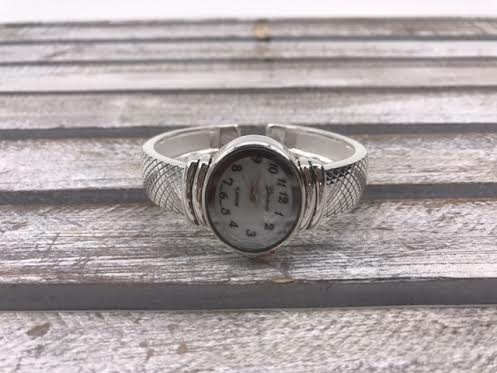Silver Cuff Watch with Oval Face