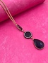 Long Gold Necklace with Blue Gemstone Pendant