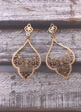 Gold Filigree Tear Drop Earrings