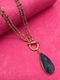 Gold Beaded Necklace with Blue Stone Pendant