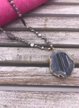 Grey Shell Necklace with a Big Grey Stone Pendant