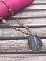 Pink Shell Necklace with a Big Grey Stone Pendant