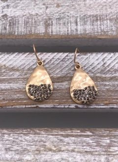 Gold Tear Drop Dangle Earrings with Gunmetal Rhinestones
