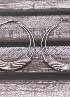 Large Silver Hoop Earrings with Wrapped Finish