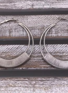 Large Silver Hoop Earrings with Wrapped Finish