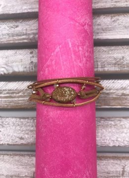 Tan Wrap Bracelet with Natural Stone and Magnetic Closure