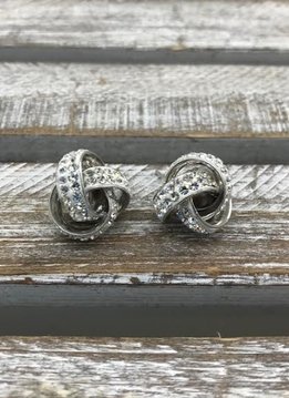 Sterling Silver Love Knot Stud Earrings, with Clear Swarovski Crystals