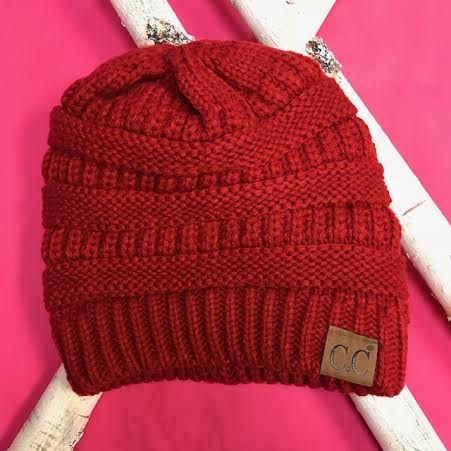 Red Knit Beanie Winter Hat
