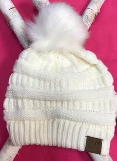 Ivory Knit Winter Hat with Color Matched Pom