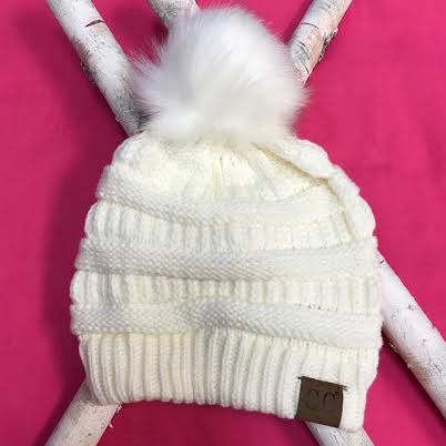 Ivory Knit Winter Hat with Color Matched Pom