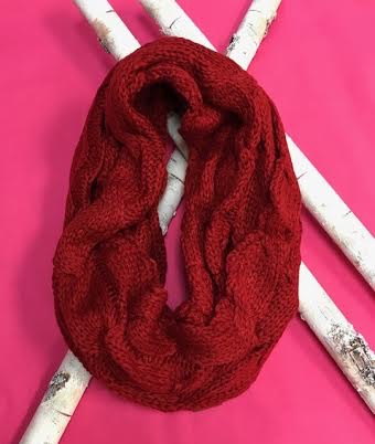 Red Knit Winter Infinity Scarf