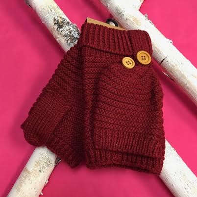 Burgundy Knit Open Finger Glove with Cover
